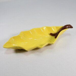 Vintage Miramar of California Pottery Leaf Dish Yellow Mustard Marked 700 Chips